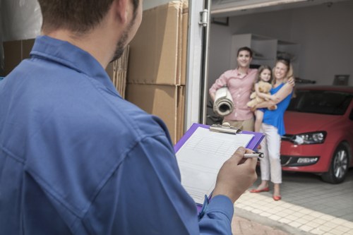 Organized storage boxes and furniture in Archway facility