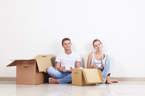 Packed boxes and seasonal items in student storage